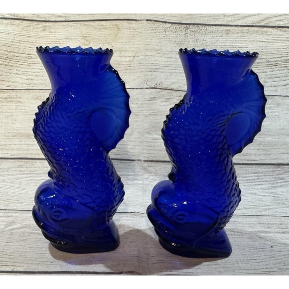 Set of 2 Vintage Maryland Glass Cobalt Blue Koi Fish 6